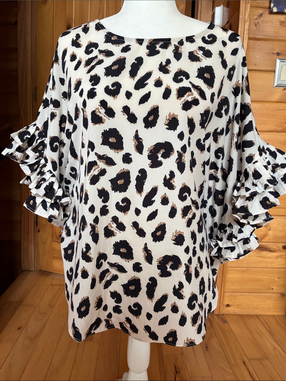Animal print batwing butterfly ruffle dress top
